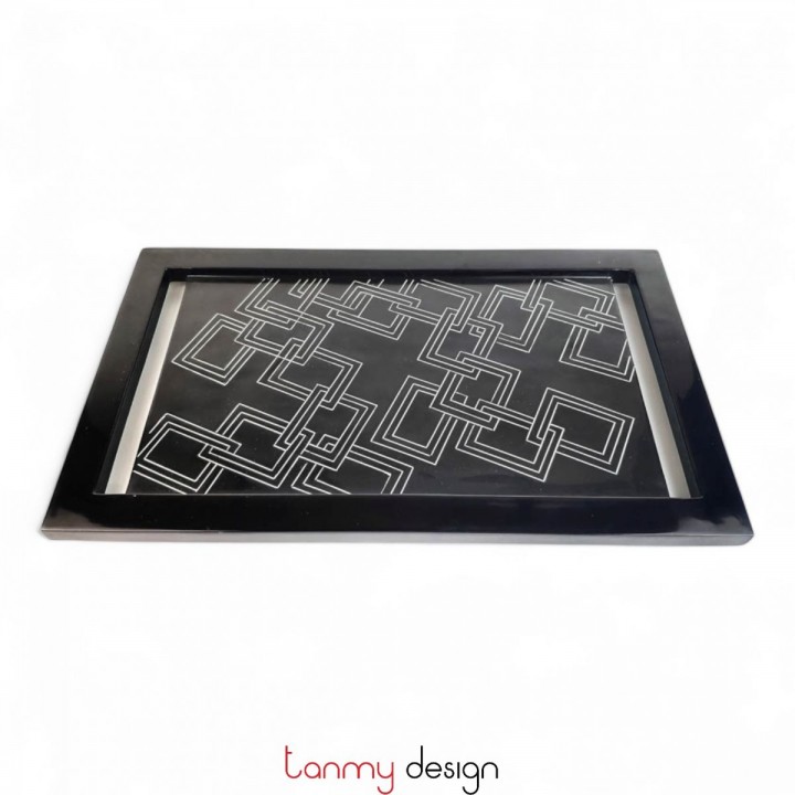 Khay sơn mài chữ nhật tay ngang gắn trai zíc zắc 30*50cm